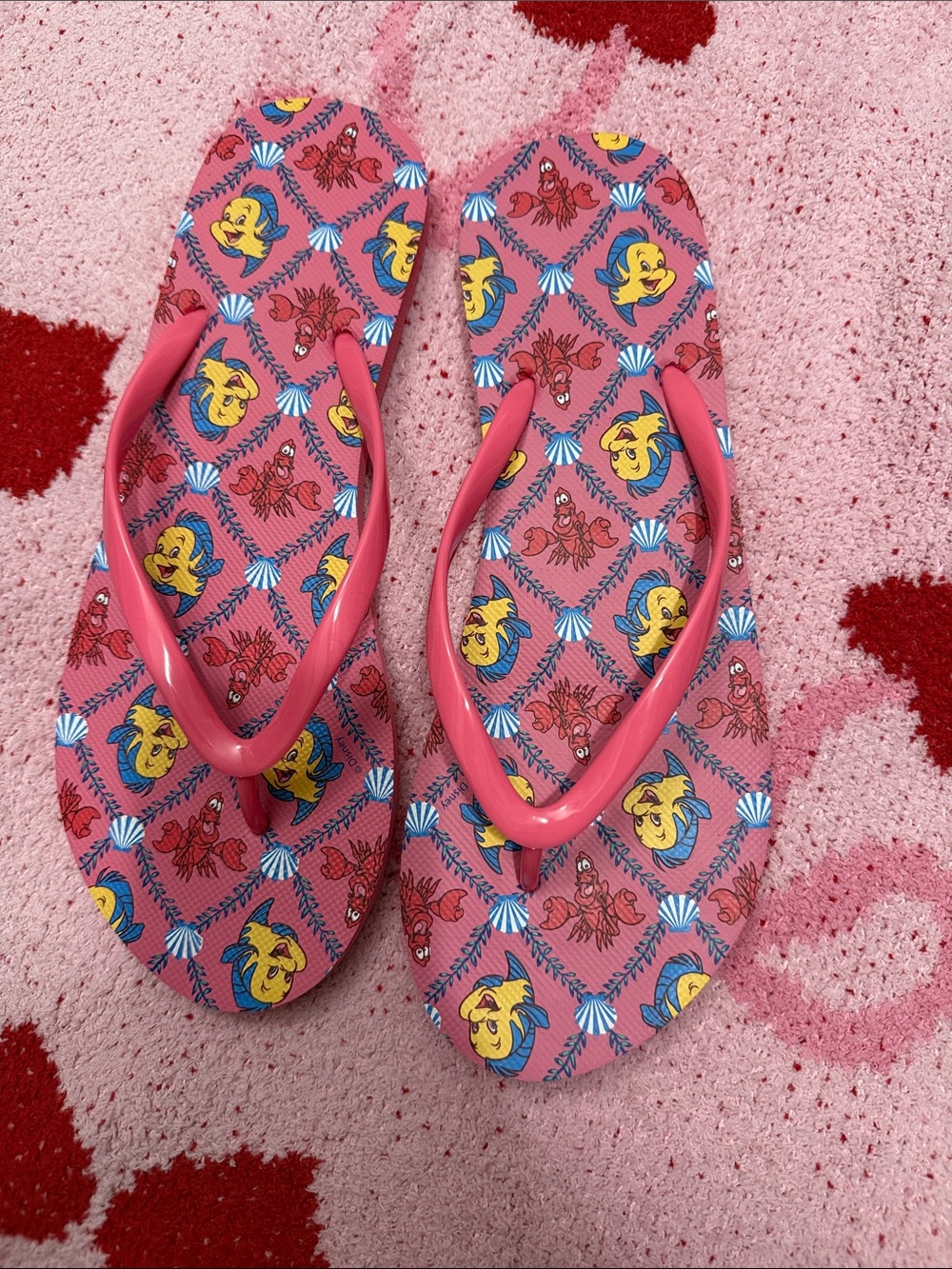 Vera Bradley Pink Flip Flop Sandals with little mermaid friends